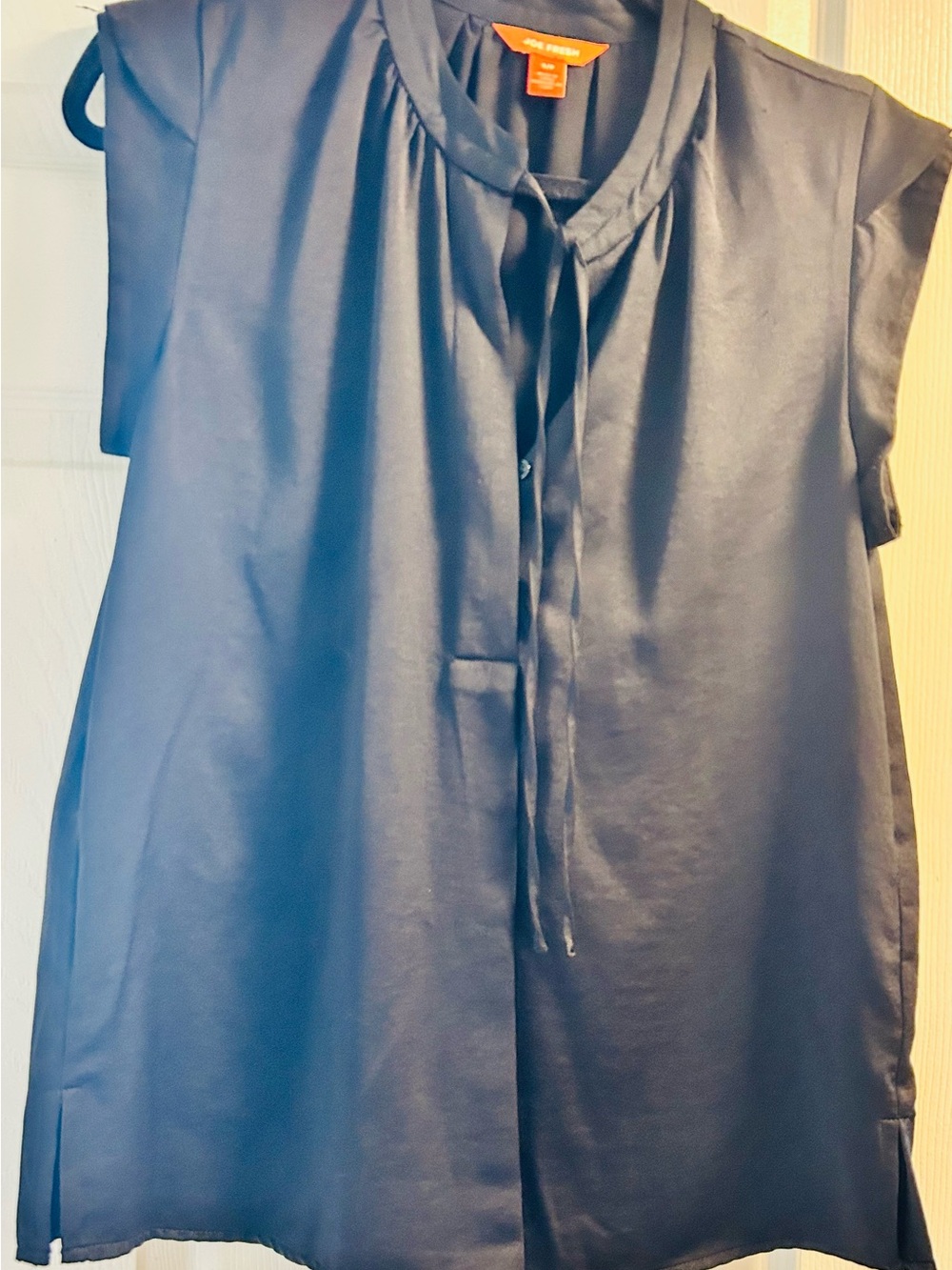 Sleeveless black Tie-Neck Blouse with detail sleeves and silk feel. Flowy